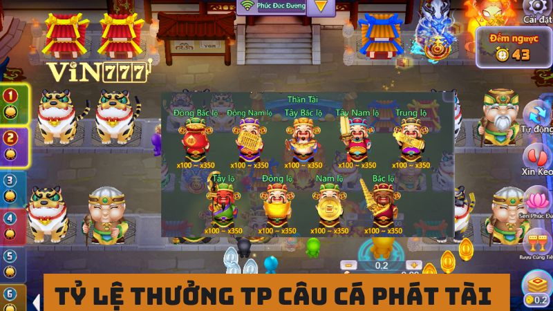 Cấp tỷ lệ thưởng đa dạng trong câu cá phát tài 