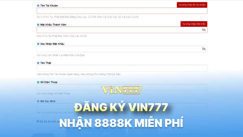 Đăng ký VIN777 nhận 8888K miễn phí