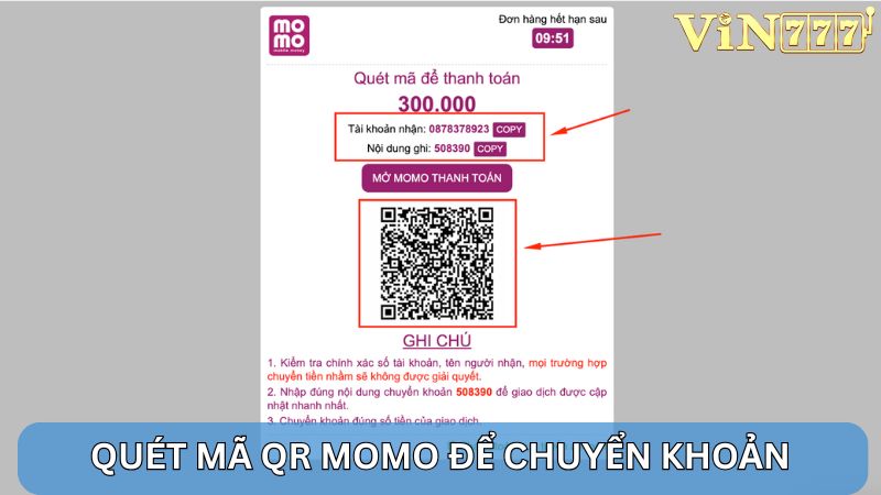 Hoàn tất đơn nạp sau khi quét mã