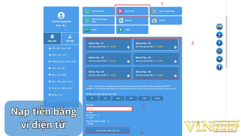 Hướng dẫn nạp qua ví điện tử