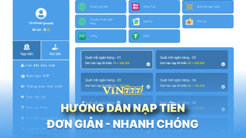 Hướng dẫn nạp tiền đơn giản nhanh chóng