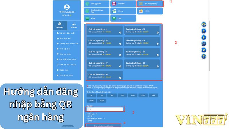 Nạp tiền VIN777 qua mã QR