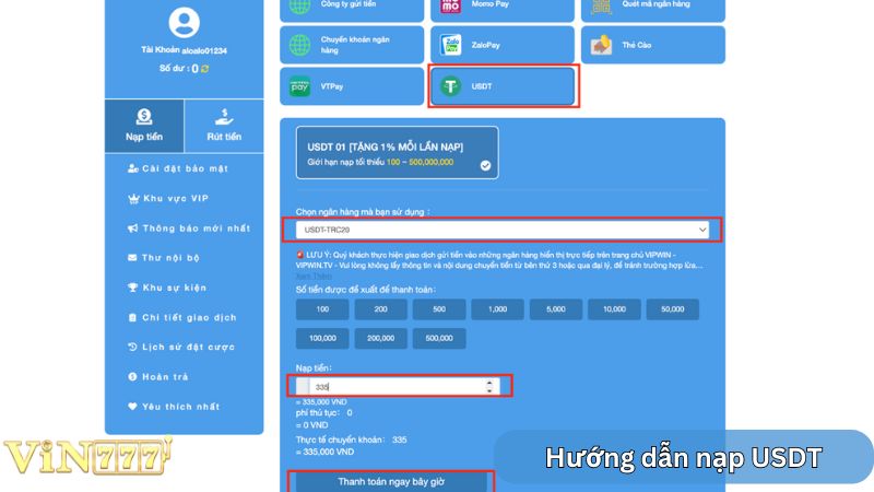 Nạp USDT - Nhanh, tiện lợi, an toàn