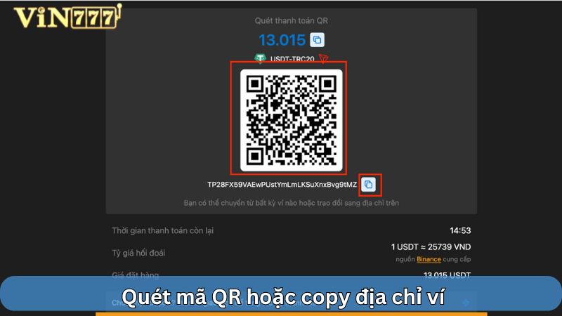 Quét địa chỉ ví và chuyển USDT để hoàn tất