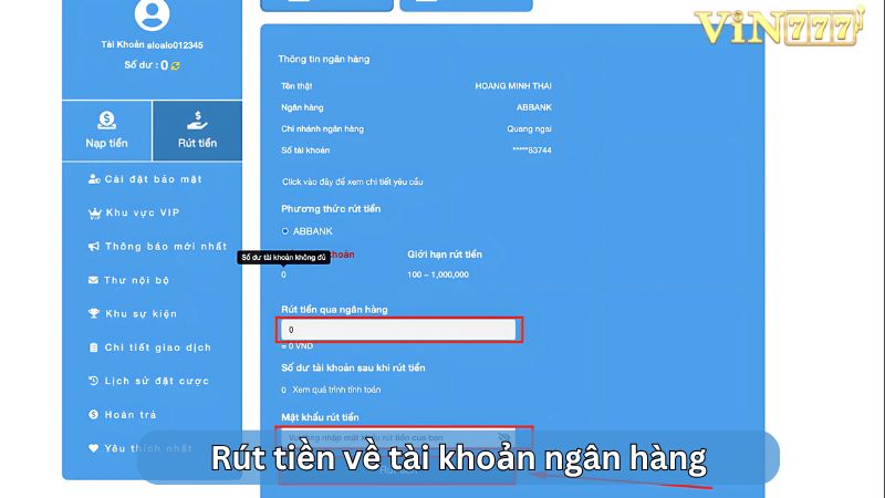 Thực hiện bước rút tiền về tài khoản